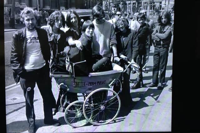 Glenda Jackson met the pals in Trafalgar Square and hopped into the pram