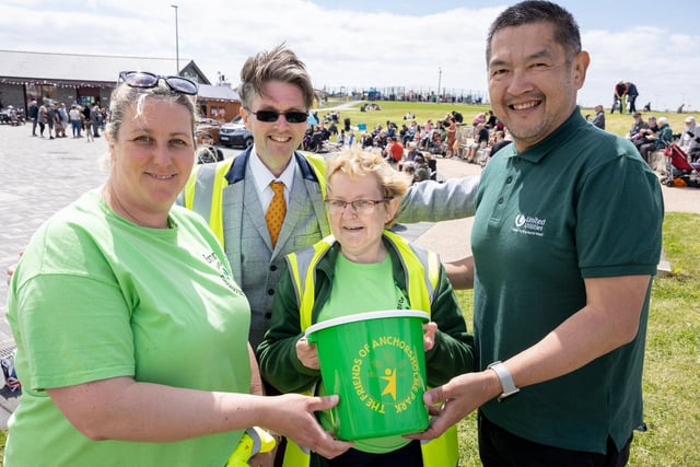 Friends of Anchorsholme Park treasurer Emma Ellison, coun Paul Galley, Friends chairman Val Bradford and United Utilities stakeholder manager Steve Wong