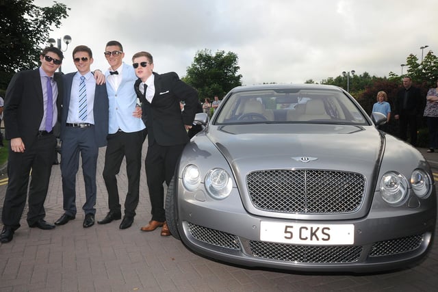 Ryan Simpson, Jake Peters, Ryan Lake and Fraser Cavill with their Bentley prom transport, St Aidan's