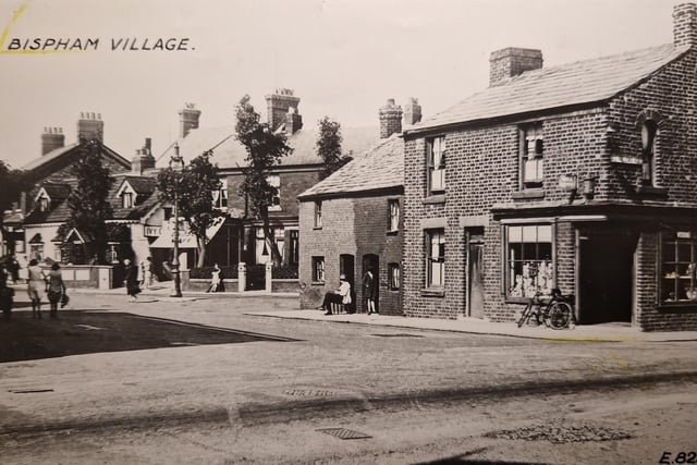 A bike leans against the village store, an old man sits in his doorway taking in the sun, children play and neighbours chat - and the old Ivy Cottage was still standing. Few cars around to disurb the peace. This was Bispham in bygone days