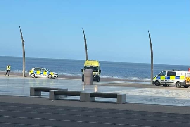 Emergency services attend to reports of a body on Blackpool beach. Picture taken at 8:45am on Thursday, May 25.
