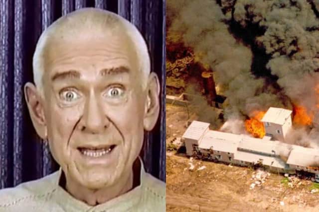 Left: The Waco tragedy involving David Koresh and the Branch Davidian cult, and Right: Marshall Applewhite, founder of the Heaven's Gate cult led people to believe the human body was a "vehicle" to carry their soul to another dimension.