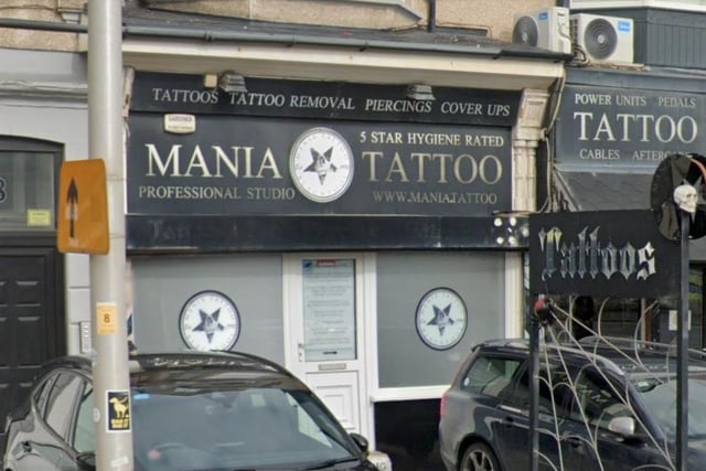 Mania Tattoo on Station Road has a rating of 5 out of 5 from 186 Google reviews