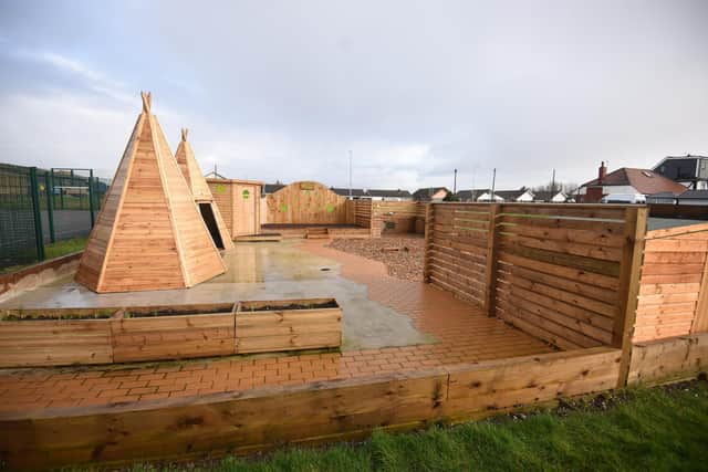 These wooden teepees are a key part of the new play area at Larkholme Primary School in memory of Lucy Willacy-Brown