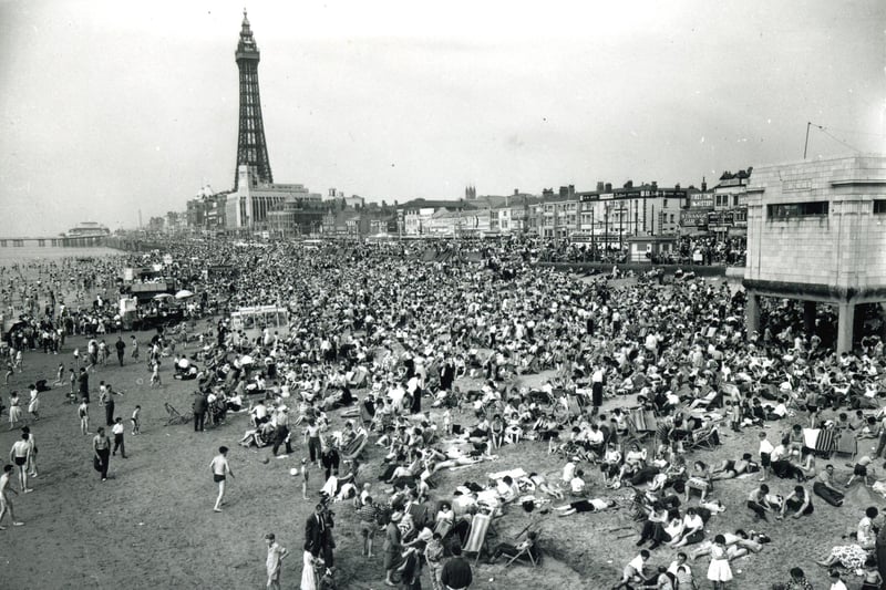 Crowds of holidaymakers on the beach at Blackpool in the 1950s. Picture credit: Ross Parry Agency