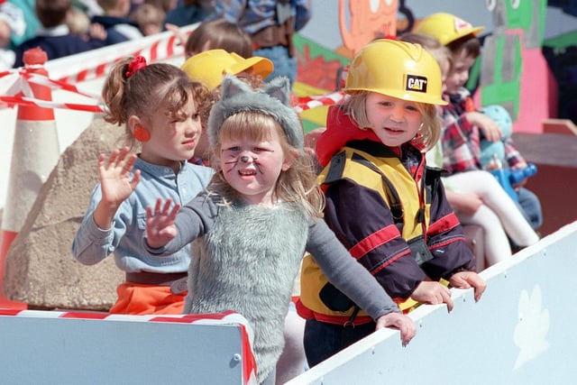 A wave from Kirkland Bridge Nursery's little construction workers on their float in Garstang Children's Festival