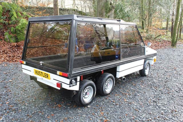Rear view of the Hustler at the Lakeland Motor Museum