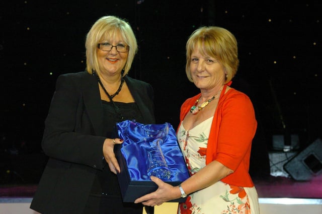 Alison Wolstenholme of Beneast (left) presents Margaret Gerrard of the De Vere Hotel with the Training and Skills award at the Blackpool Tourism Business Excellence Awards, 2006