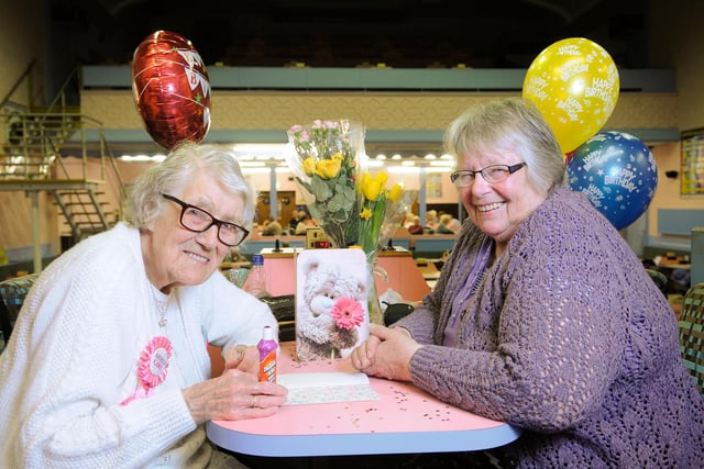 Martha Tomlinson celebrated her 102nd birthday at Empire Bingo with daughter Marian Gannon back in 1999