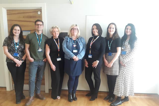 Members of the Fleetwood PCN team - (from left) apprentice pharmaceutical technician Robyn Johnstone; social prescribers Adam Diver, Jordana Collinge, and  Wendy Wood, PCN manager Nathallie Skinner, pharmacist Laura Eccles and pharmaceutical technician Louise Clayton.