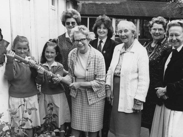 Mrs Audie Stafford delivers the blow which initiates the demolition of the wooden classrooms at Elmslie Girls School on Whitegate Drive. The school was marking its 70th jubilee in 1988 with a £100,000 extension - including a private studies where the 80-odd girls could work in peace for their A Levels. From left: Gillian Clegg (nine), Jane Roberts (seven), Mrs Margaret Gledhill (Elmslie old girl), Mrs Stafford, Emma Sherman (head girl), Mrs Mary Hargreaves and Miss Dorothy Ford (Elmslie old girls) and Mrs Elizabeth Smithies (head teacher)