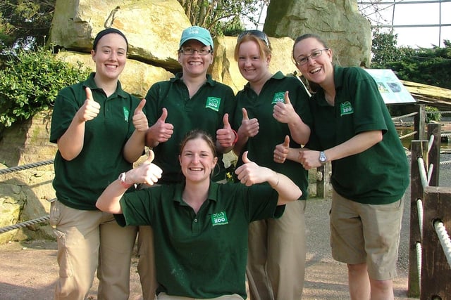Blackpool Zoo keepers who were set to get a makeover on national television. Pictured (back left to right): Sarah Woodhouse (birds and reptiles), Nat Quinten (section head primates), Lauren Ogden (mammals), and Kelly Hamer (elephants). At the front: Charlotte Pennie (lemurs)