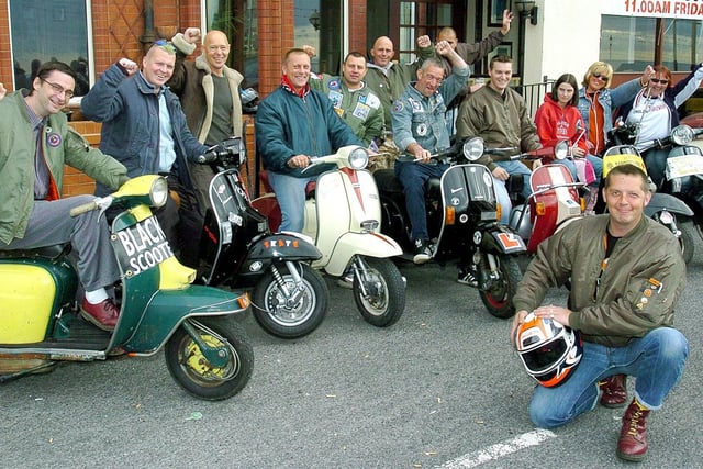 Blackpool Scooter Club Illuminations Weekender at the Savoy Hotel, North Shore. Club chairman Carl Hopkins (right) is pictured with some of the visiting riders