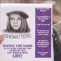 Family and friends of Sasha Marsden demonstrate in St John's Square on the 10 year anniverasry of her murder. Pictured is her sister Katie Brett.