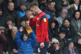 Lindsay leaves the pitch after his red card at Pride Park on Saturday