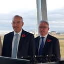 Secretary of State for Northern Ireland Chris Heaton-Harris (left) with Fylde MP Mark Menzies at Blackpool Airport.