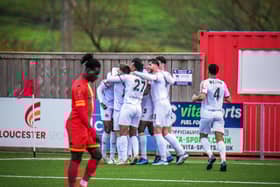 Celebrations after Mo Faal's second goal. Photo: Steve McLellan