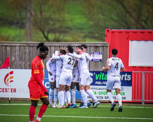 Celebrations after Mo Faal's second goal. Photo: Steve McLellan