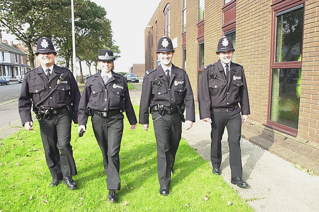 Fleetwood officers ready for their new roles in 1997. Pictured from left are PC Eddy Baldwin, Sgt Louise Leyland, PC Dave Oldfield and PC Rick Newson