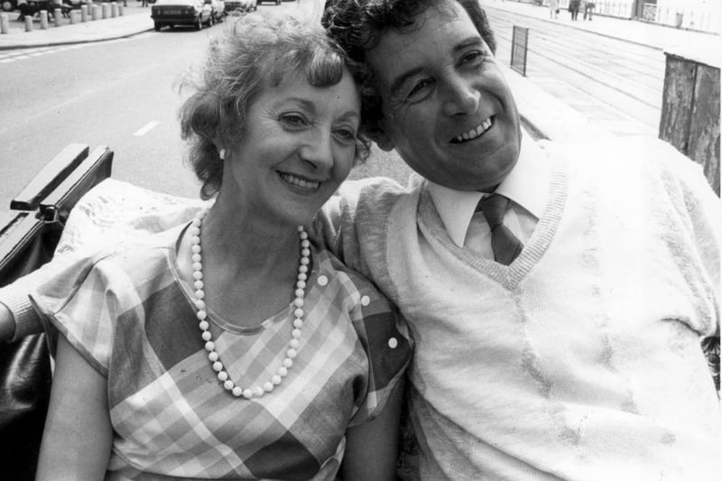 Landau for two: Coronation Street's Mavis and boyfriend Norris Birchall in Blackpool, 1985