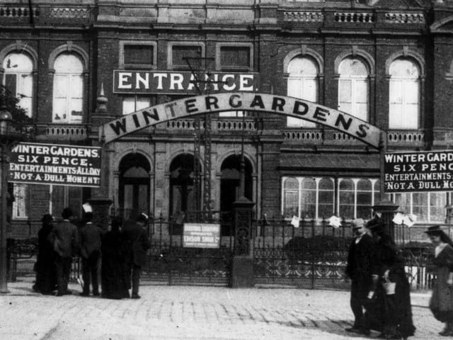 There wasn't a dull moment according to the enticing signs either side of the entrance to the Winter Gardens Pavilion back in 1865. Sixpence (2.5p) brought entertainment all day
