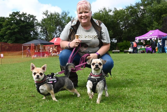 Jane Molyneux with dogs Bonnie and Belle.
