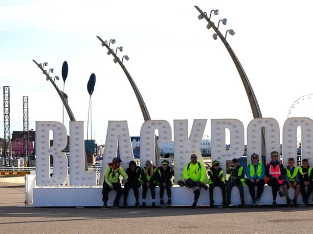 Bay Leadership Academy pupils and support staff reach Blackpool after their marathon cycle ride. Photo: Lancashire Youth Challenge
