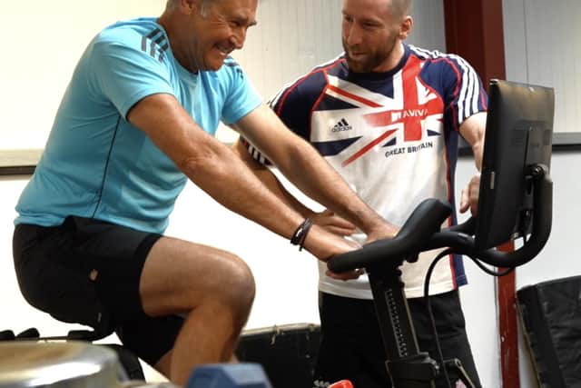 Former GB athlete Max Eaves with client Mikey at his Maximise Fitness gym in Kirkham