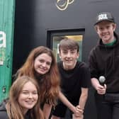 Members of Fylde Cost Youth Theatre getting ready for the show, from left: Abbie Bolton, Reese Hudson, Owen Dickinson, Luke Moore and Maisie Brook.
