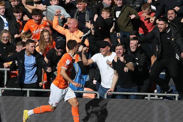 The Blackpool fans go ballistic as Jerry Yates scored the first of his two goals