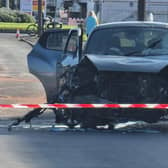 The scene of the crash in Chatsworth Avenue, Fleetwood after the injured driver was taken to hospital on Wednesday morning (September 13)