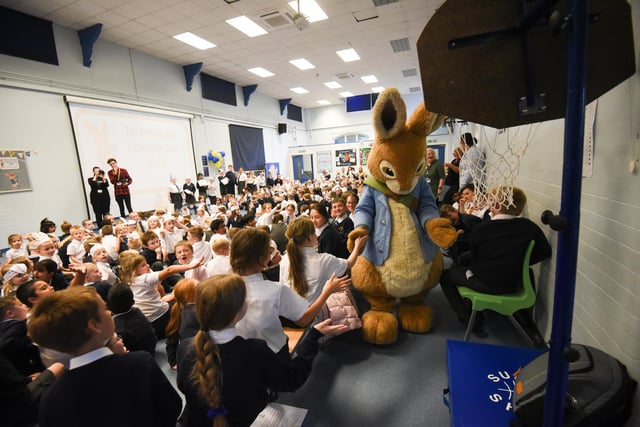 Peter Rabbit gets to meet the youngsters at Westminster Primary School in Blackpool