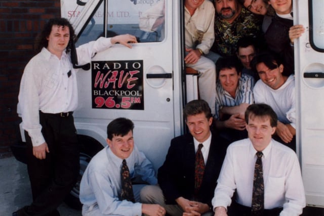 Radio Wave crew 1992, including Jon Culshaw, top right in the van doorway, who later found nationwide fame for his impersonations of famous personalities