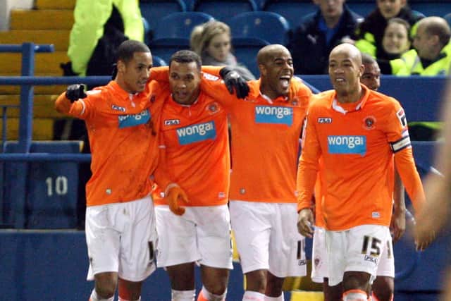 Blackpool celebrate Ludo Sylvestre's goal at Sheffield Wednesday