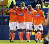 Blackpool celebrate Ludo Sylvestre's goal at Sheffield Wednesday