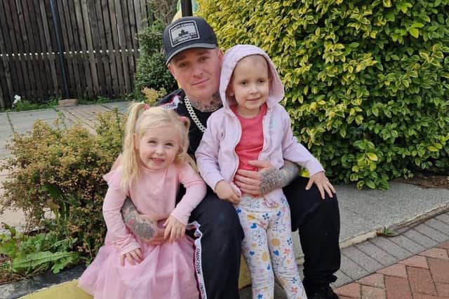Jamie Hardman, aka rapper Young Blood, with daughter Lucy and Anastasia Ogden, known as Mimi