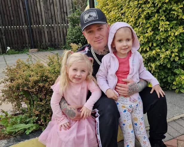Jamie Hardman, aka rapper Young Blood, with daughter Lucy and  Anastasia Ogden, known as Mimi