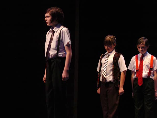 A serious moment in the Shakespeare for Schools Festival as Walton-le-Dale High School perform Hamlet at the Charter Theatre in Preston