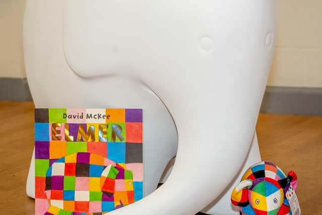 A plain smaller Elmer, which will be available for schools to paint for the trail as part of the Elmer’s Big Parade Blackpool Learning Programme