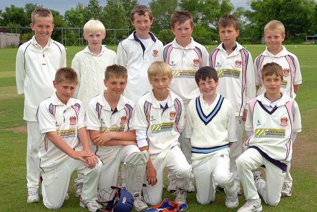 Thornton Cleveleys v Blackpool U13 cricket match. Blackpool team - Back (from left): Tom Blackhirst, Harry Hesketh, Harry Wetton, Chris Baines, Johnny Lowe, and Ciaran Johnson. Front (from left): Sean Riley, Ben Howarth, Chris Pickles (captain), Ben Anderson, and Jared Watson