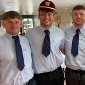 Four of Fylde RFC's Lancashire contingent: Debutants Henry Higginson (far left) and Corey Bowker (second right), with 10-cap Connor Wilkinson and head coach Alex Loney