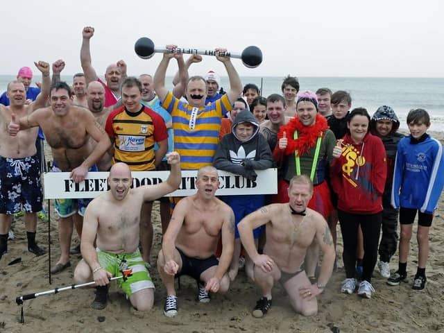 Fleetwood Kite Club's New Year's Day dip at Fleetwood's Marine Beach, on a previous occasion. Pictured front, left, is Phil Gibson.