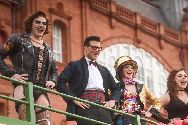 The cast of The Rocky Horror Show pose for pictures to promote their show at the Grand Theatre in Blackpool