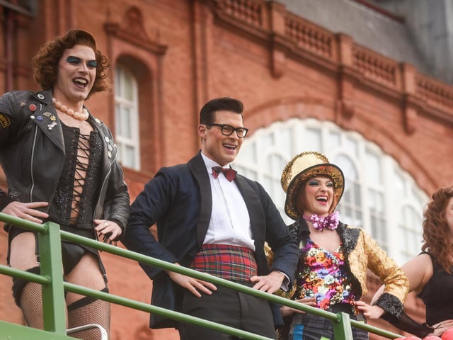 The cast of The Rocky Horror Show pose for pictures to promote their show at the Grand Theatre in Blackpool
