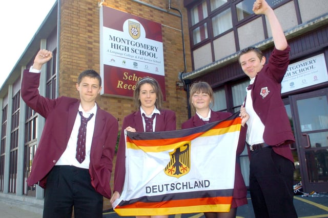 Pupils at Montgomery High School were celebrating the tenth year of travelling to Bottrop in Germany as part of an exchange trip. L-R are Sam Wright (15), Joanna Johnson (14), Olivia Johnson Allen (15) and Matthew Tyler (15).