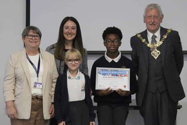 Westminster Primary students and staff in the company of The Mayor of Blackpool