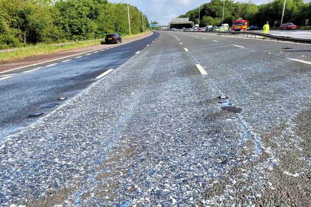 Lancashire Police said the motorway would be closed for "most of the day" after the milk and diesel spillage (Credit: National Highways/ SWNS)