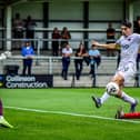 Tom Walker scores AFC Fylde's third goal against AFC Telford United Picture: Steve McLellan
