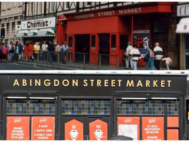 The new look Abingdon Street Market has replaced the old one - the red facade has gone and replaced by new signage