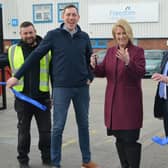 South Ribble MP Katherine Fletcher opens Freedom Heat Pumps' new premises in Bamber Bridge. Pictured are: Logistics Manager, Wes Murray, Managing Director Chris Higgs, Katherine Fletcher MP, Bean Beanland, Chairman of the Heat Pump Federation.